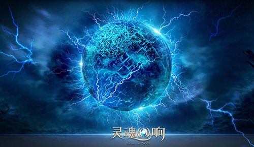 金属感的星球悬挂在电闪雷鸣的夜空