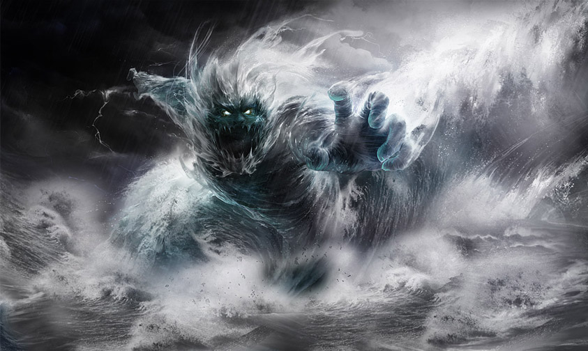 截取图4局部,boss居中放置于画面中图1-海浪,图2-人物原画,图3-木桥